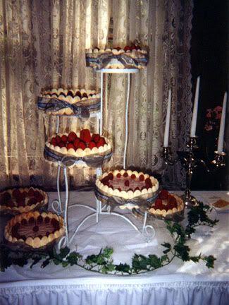 Here's some wedding cheesecake displays I like