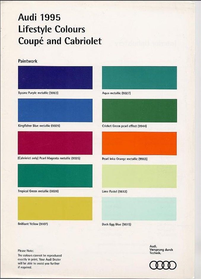Ford Cortina Colour Chart
