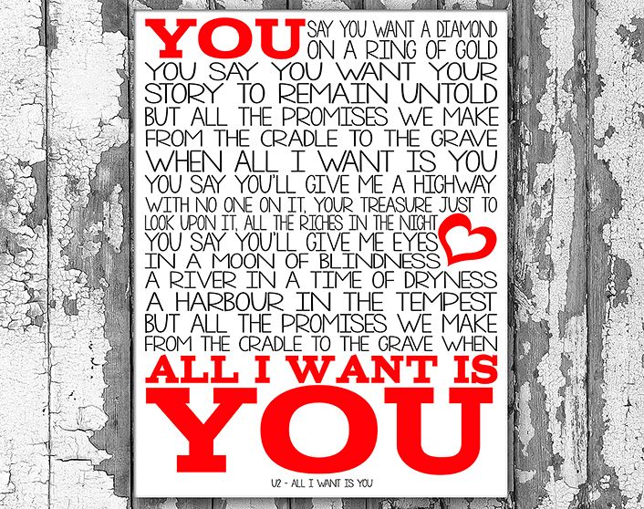 U2 All I Want Is You Music Lyrics Canvas Song Lyric Art Prints